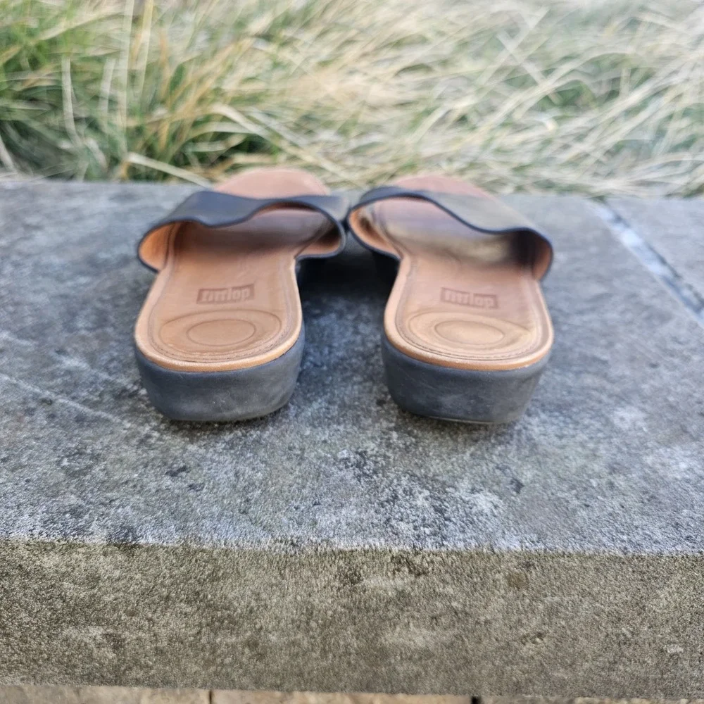 Fitflop EU 37 US 6 Sola Black Leather Slide Sandals Slip‎ On Comfort Walking
